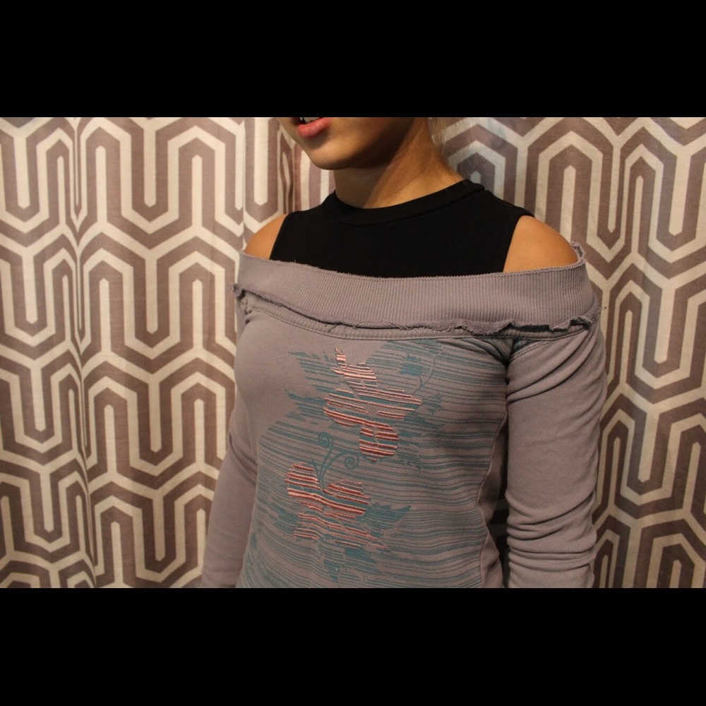 Skater girl off the shoulder hoodie